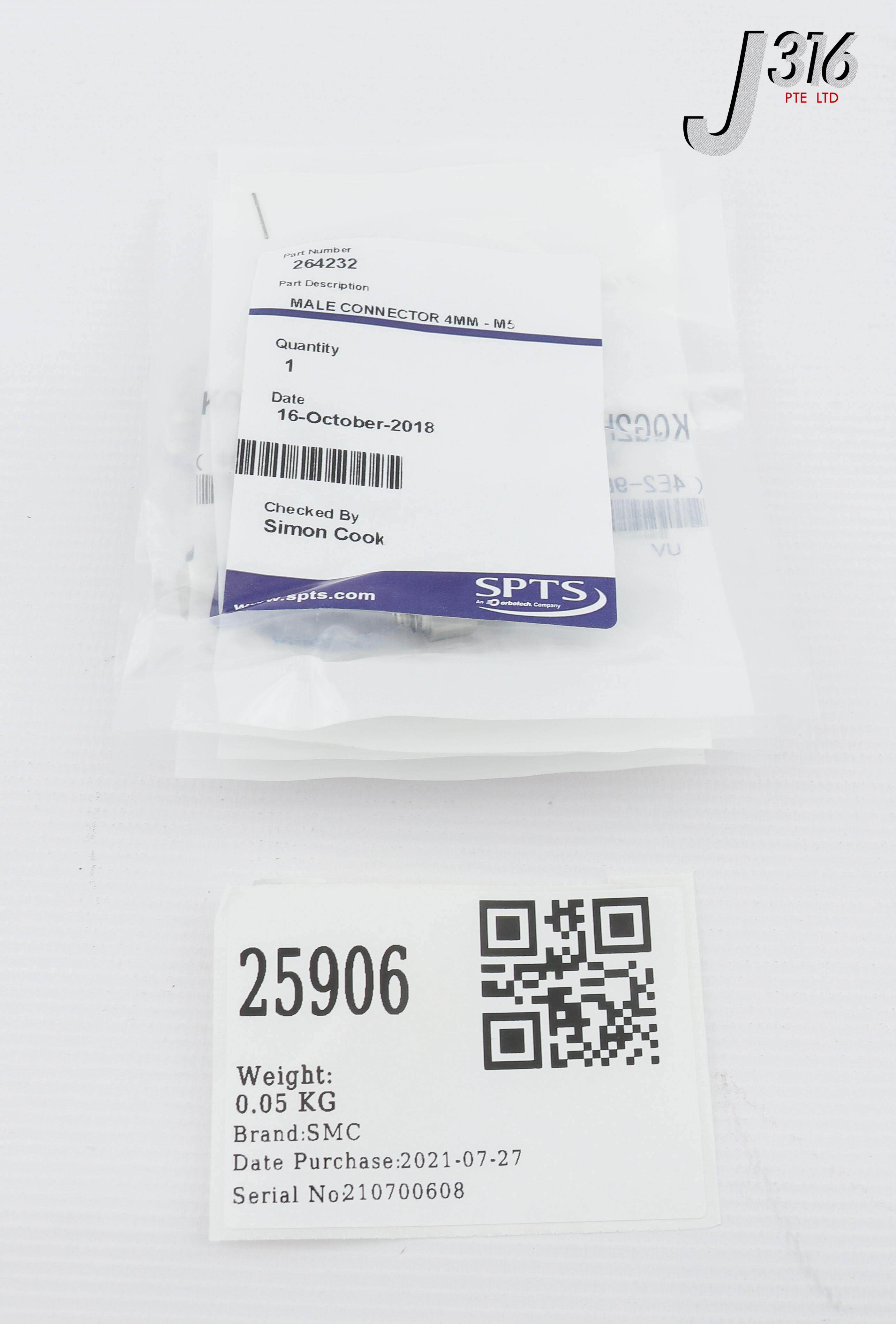 専用 32 25906 SMC MALE CONNECTOR 4MM-M5, STAINLESS STEEL FITTING (NEW